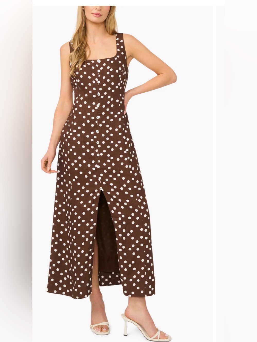 Halogen Polka Dot Sleeveless Dress Brown Maxi Dress Medium